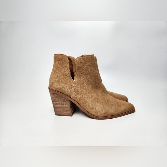 Lisa Vicky Tan Suede Slip On Western Ankle Heeled Boots Womens Size 8 Nordstrom - Picture 2 of 8